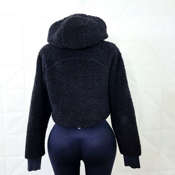 Lululemon Women's Black Textured Fleece 1/2 Zip Teddy Pullover Hoodie Size 6 - Picture 6 of 9